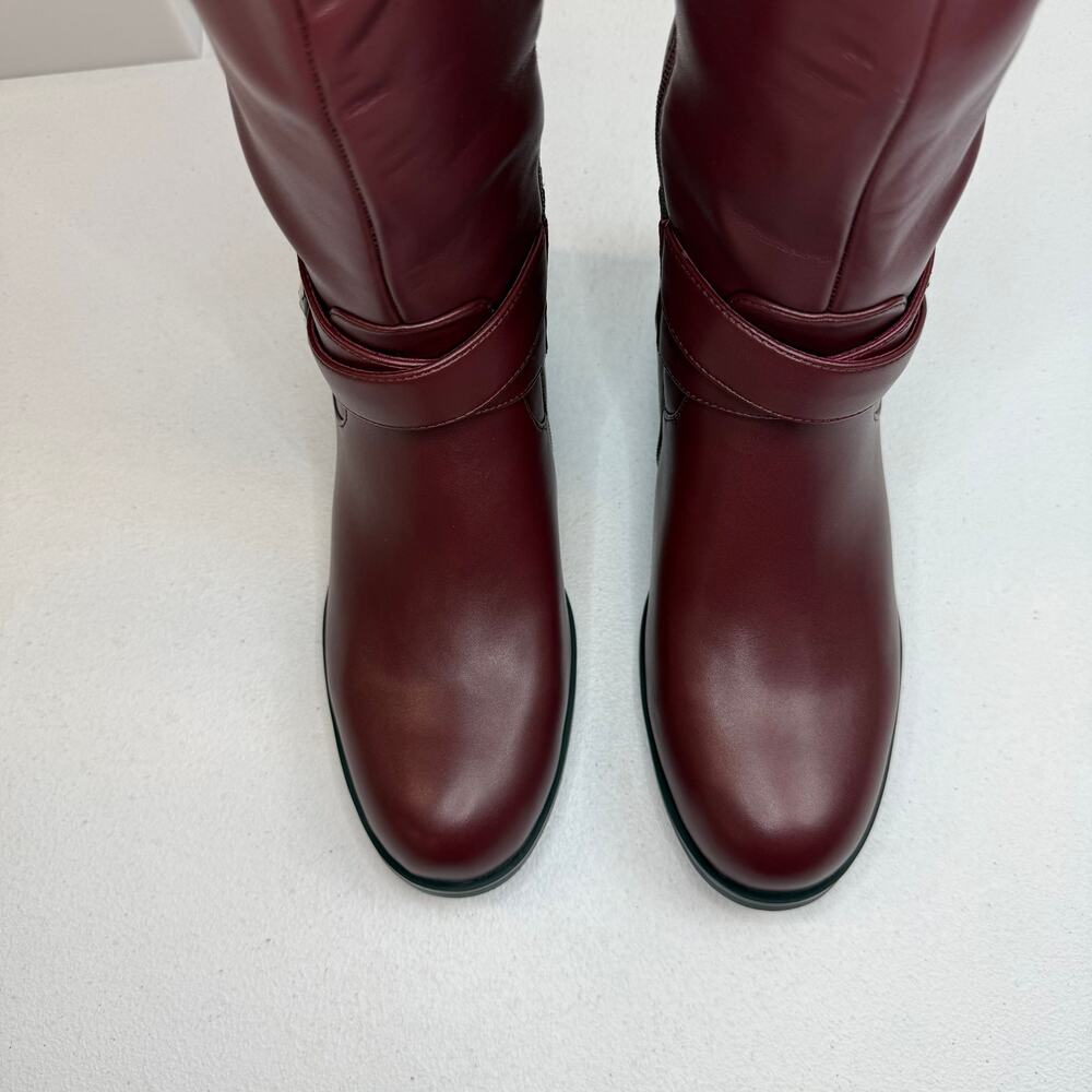 GPXGPX Women's Burgundy Knee High Boots Buckle Round Toe Low Heel Size 7 - Picture 6 of 9